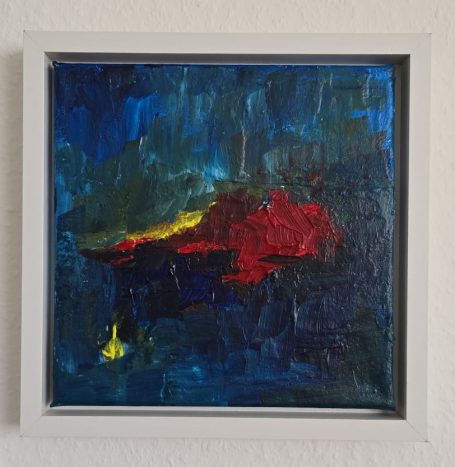 Kleines Abstraktes Bild in Rot auf Blau